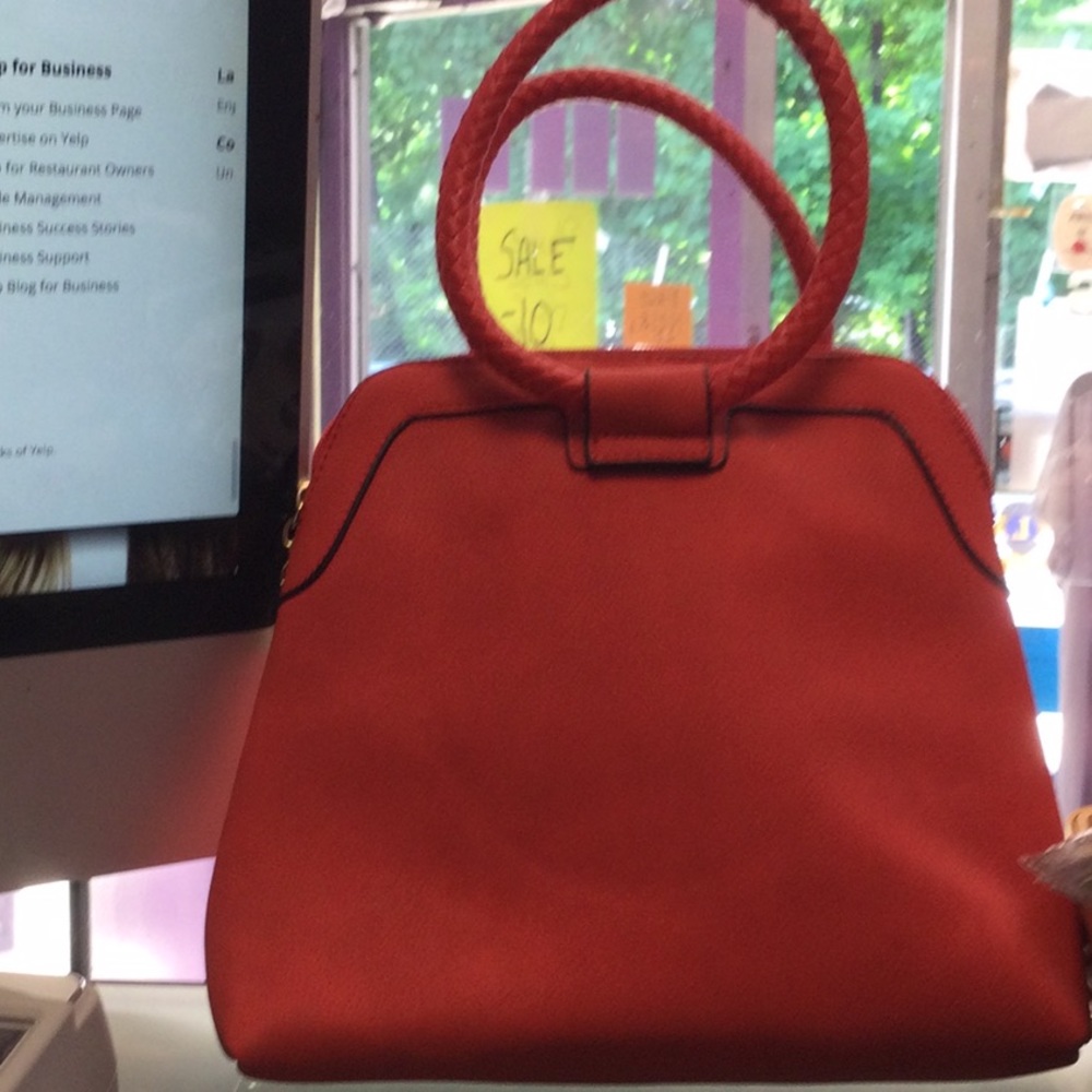Handbag red stylish vegan leather New